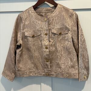 Gold‎ Snakeskin Print Jacket Women 10 Button Classic Preppy Casual Glam Event